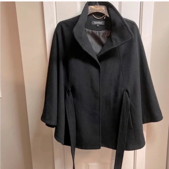 NEW! Ellen Tracy Black Belted Cape Coat Size Small - Picture 3 of 12